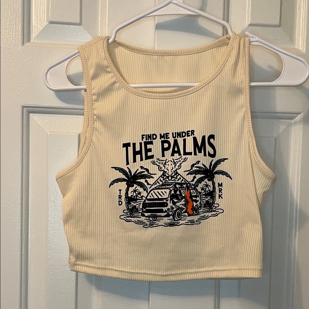 ROMWE Graphic Tank‎ Crop Top Find Me Under The Palms Size M